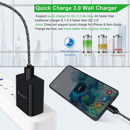 Type C Charger Fast Charger for Samsung Galaxy S26 S25 S24 S23 S22 S21 Z Flip7 Z Fold7 A17 A56 A36 A26 A16 A55 A35 A25 A15 A54 A14 A53 A13,Quick Charge 3.0 Car Charger Wall Adapter+3Ft 6FT USB C Cable