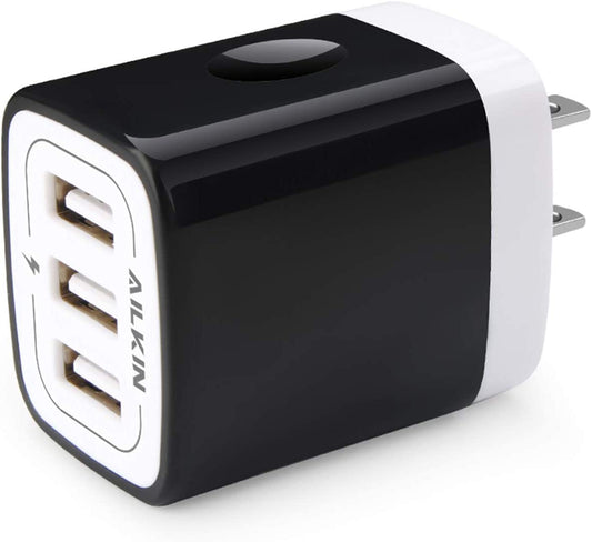 Wall Charger Plug,  USB Plug Wall, 3Multiport Home Charger Station Cube Box Charger Outlet Base Brick Block Replacement for Iphone, Ipad, and Iwatch Charger Plug (Black)